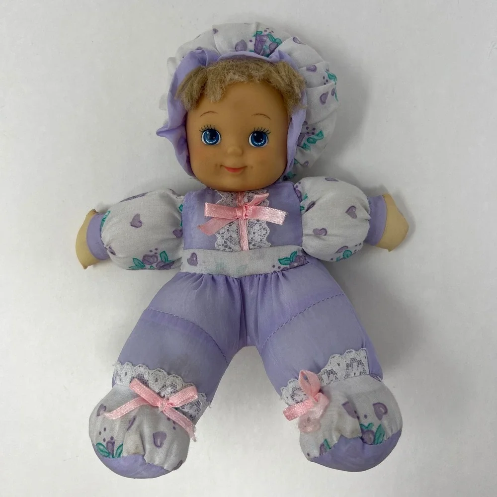 Loving Wonders Soft Luv Baby Doll 8 Inch Purple Floral Nylon Plush Vintage 90s